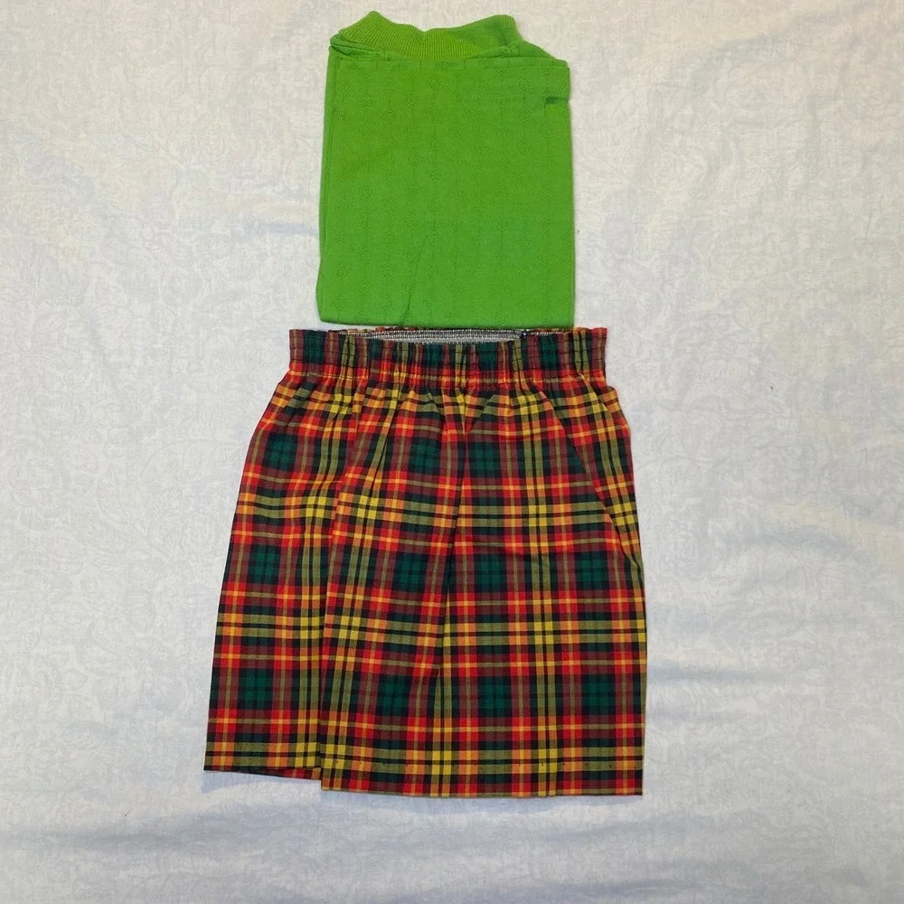 Vintage 1960s Health-Tex Little Lord Stuart Boys Outfit Plaid Shorts Set Sz 6/7